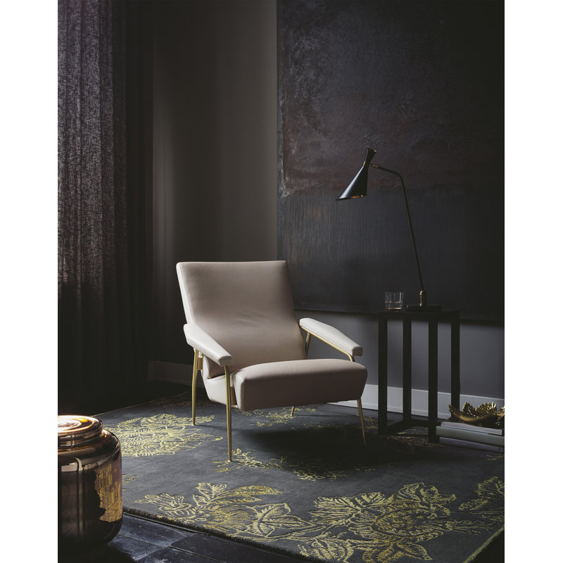 Hand Tufted Floral Area Rug in Charcoal/Gold, Rectangle 6'7" x 9'2"
