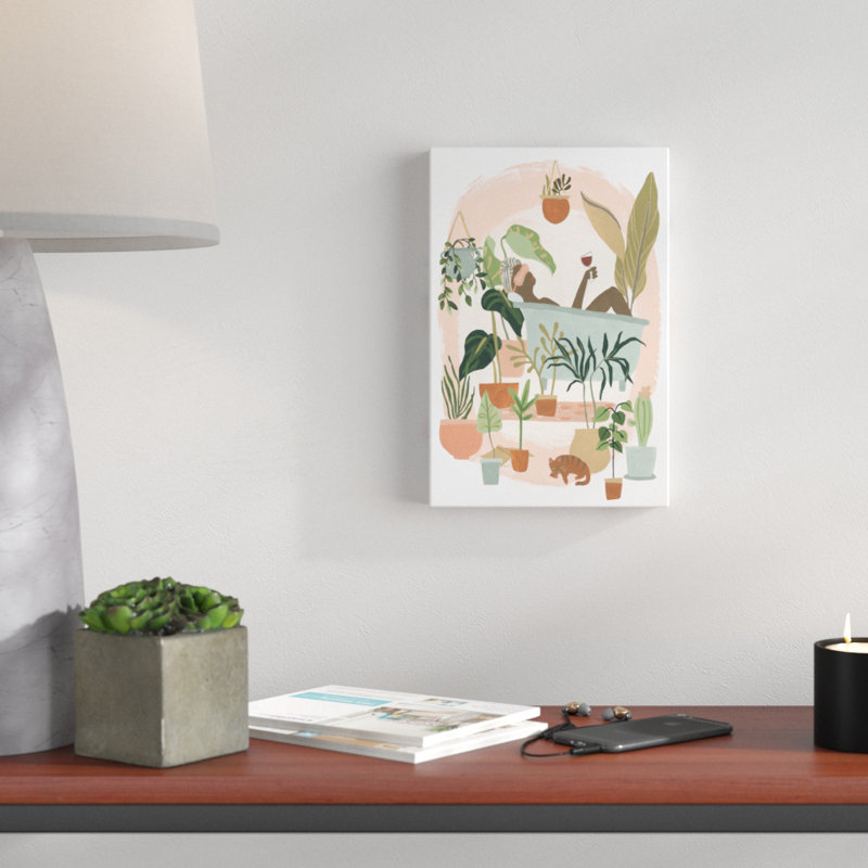 Plant Lady Bath II 1 Piece Painting on Canvas, 30cm H x 20cm W, Wrapped Canvas