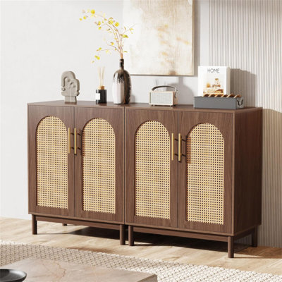 Buffet 59 po en rotin brun foncé et bois jaune (ensemble de 2)