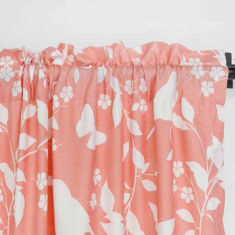 Sereno Floral Rod Pocket Curtain Panels, Coral, 96''L x 60''W