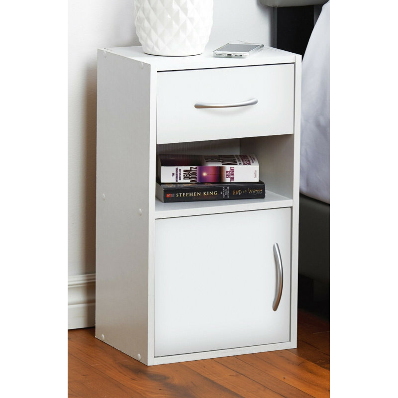 Baraa 30cm W Manufactured Wood Bedside Table, White, Individual