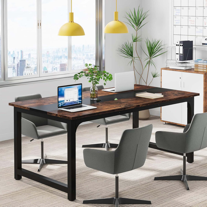Grand bureau d'ordinateur 63 "moderne pour bureau à domicile, Brun / Noir