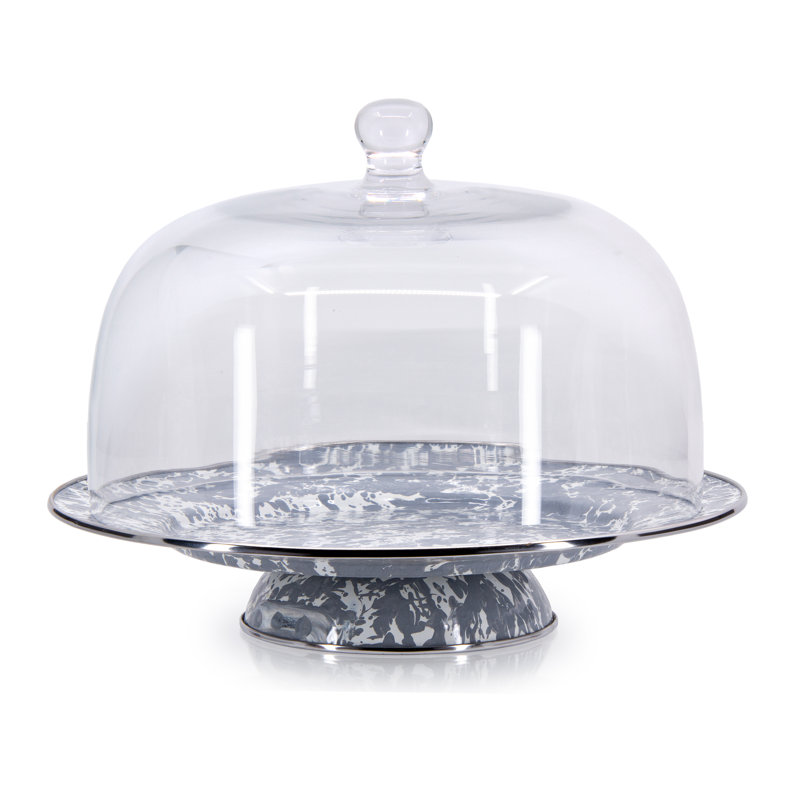 Solid Enamelware Cake Stand, Cobalt Swirl