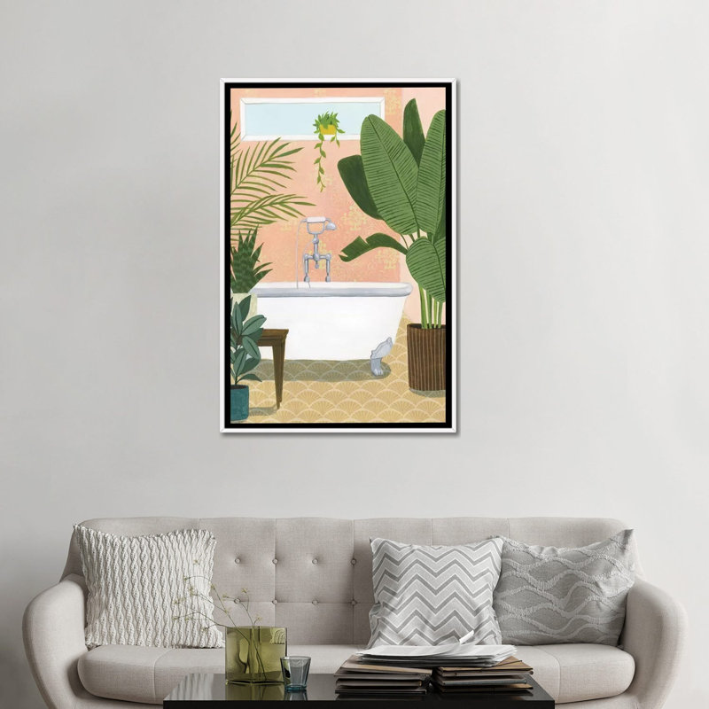 « Baignoire oasis I » par Grace Popp-impression d’art graphique, H 48 po x l 32 po x P 1,5 po, Toile blanche encadrée