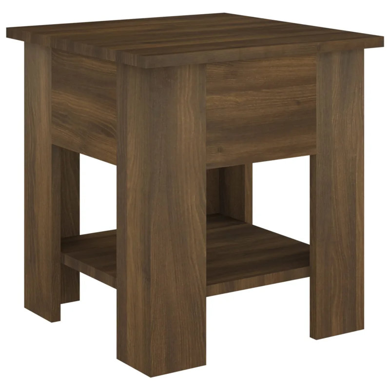 Glass End Table with Storage, Brown oak, 15.7" x 15.7" x 16.5"