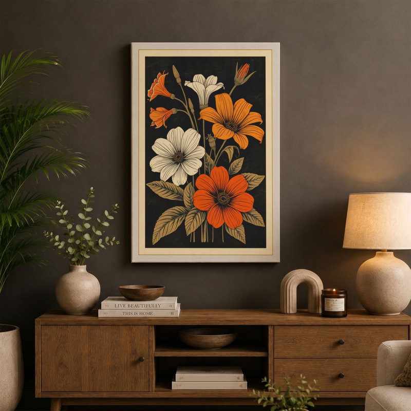 Blooms Botanical - Wrapped Canvas, 18x12 - 45.7 x 30.5 cm, Terracotta Border
