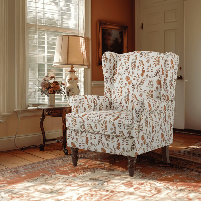 Fauteuil à oreilles, fauteuil d'appoint rétro, siège rembourré en tissu doux, petites chaises de chambre à coucher, petites chaises de chambre à coucher, fauteuil de salon rétro Vantage pour salon - structure en bois massif - rouge floral