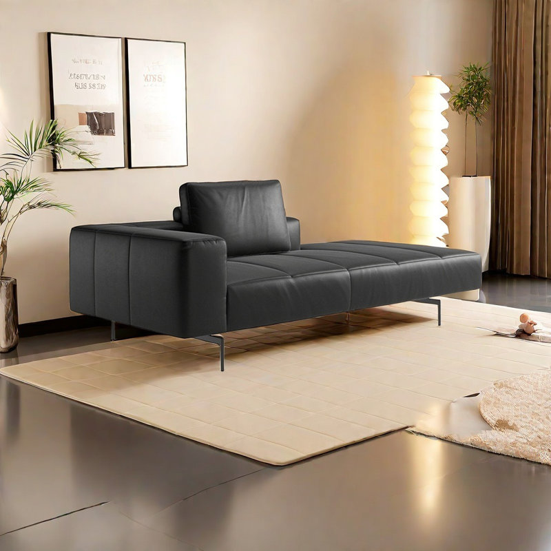 Chaise longue en similicuir lisse, Noir, noir, noir, noir