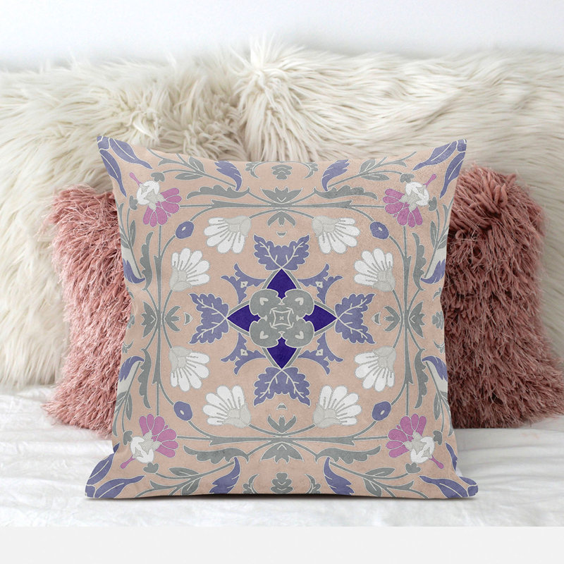  Housse et insert de coussin carré en polyester intérieur / extérieur, Beige/gris, 16 po x 16 po