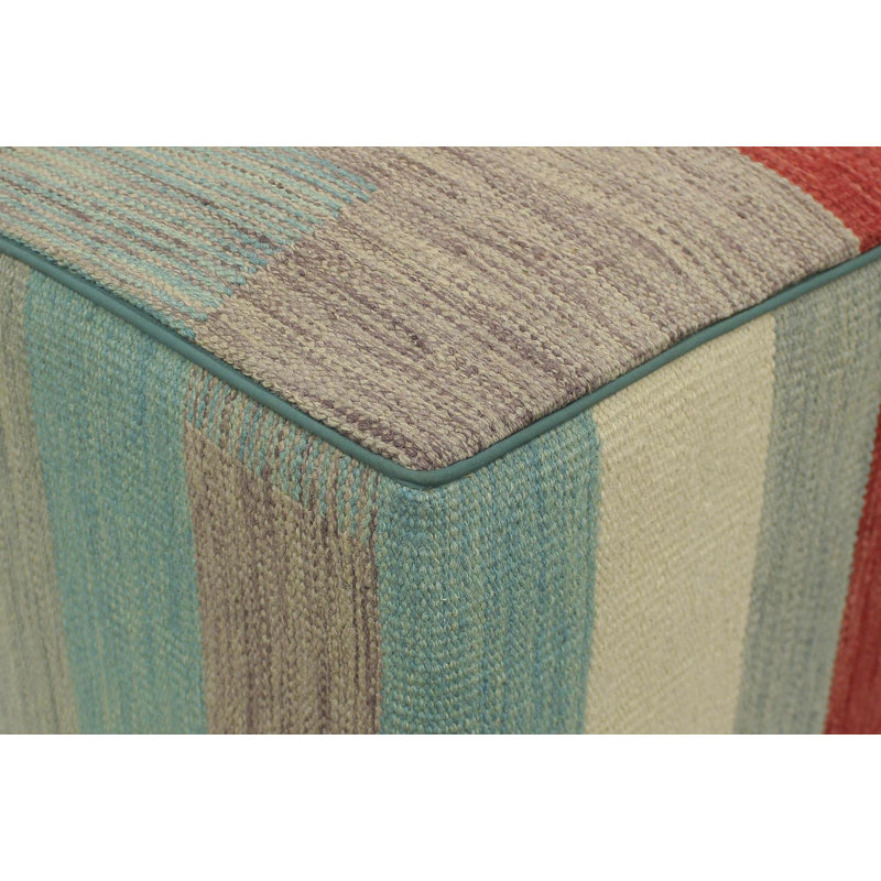 Aprea Upholstered Ottoman, Red/Green/Purple/Beige Wool