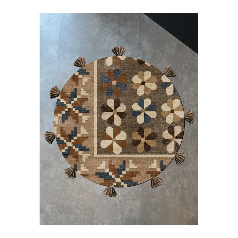Tapis décoratif rond multicolore à motif tissé beige multicolore, Rond 3 pi 3 po