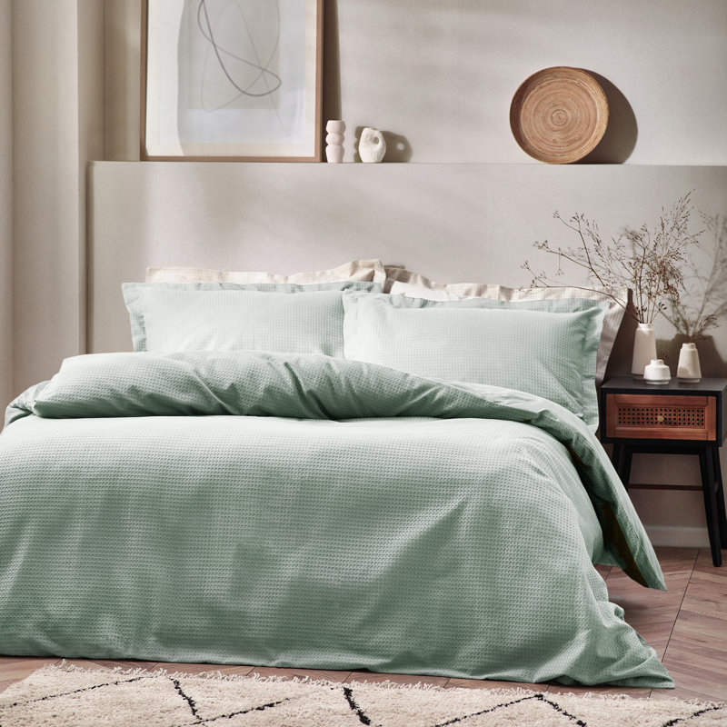 Waffle Textured 100% Cotton Duvet Cover Set, King Duvet Cover + 2 Standard Pillowcases, Silver
