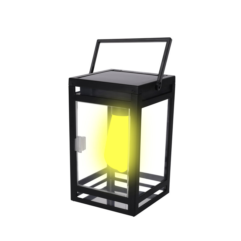 7.87'' Black Solar Powered LED Outdoor Lantern with Color Changing Light