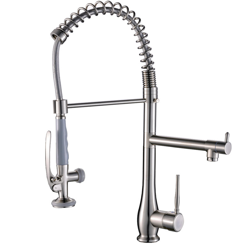Commercial Style Kitchen Sink Faucet - Brushed Nickel, Pull Down , Long-Lasting Ceramic Washer, Smooth Operation