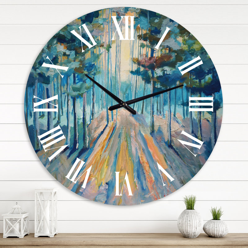 Lumière du soleil peinte à la main dans la forêt d'hiver - Horloge murale traditionnelle, Grand