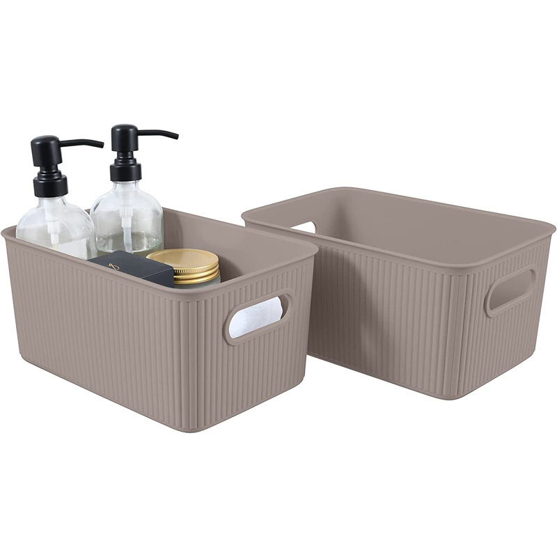 Paniers de rangement en plastique, 2, Taupe