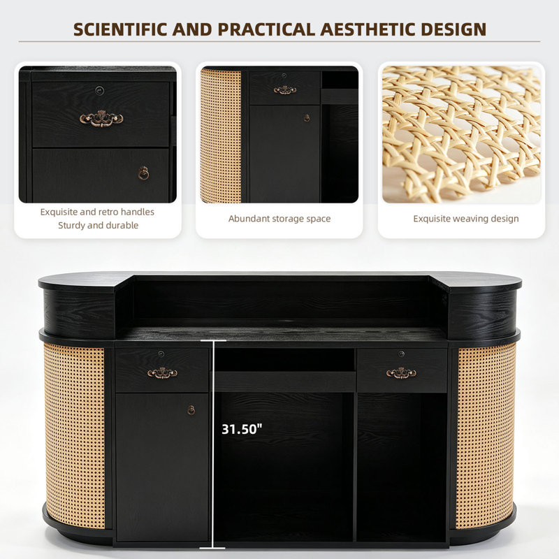 Bureau d'accueil vintage avec rangement, comptoir multifonctionnel pour bureaux, commerces, entreprises et zone d'enregistrement