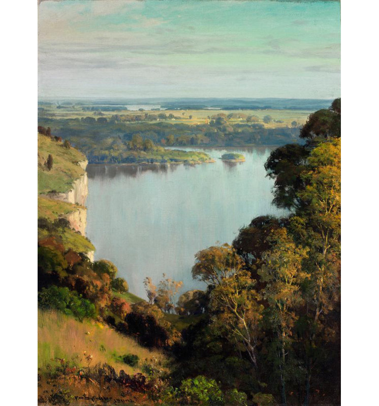«The River's Golden Dream» par Frederick Oakes Sylvester - Art mural sur toile tendue avec châssis, H 18 po x l 14 po