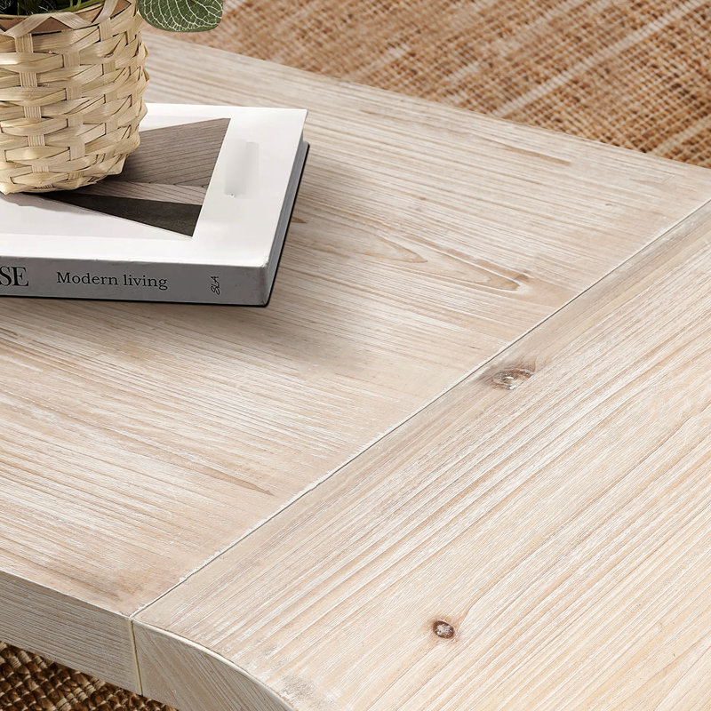 Table basse vintage au design artistique incurvé, montage facile, 122 cm (48 pouces), aspect antique naturel, bois massif, rangement ouvert pour un espace de vie principal, couleur et construction faciles à vivre.