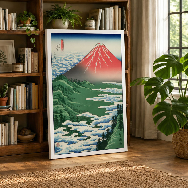 Mount Fuji Rising Japandi - Wrapped Canvas, 24x16 - 61.0 x 40.6 cm, Black Border