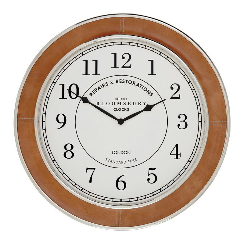 Check Wood Wall Clock, Tan, 58cm H x 58cm W x 4cm D