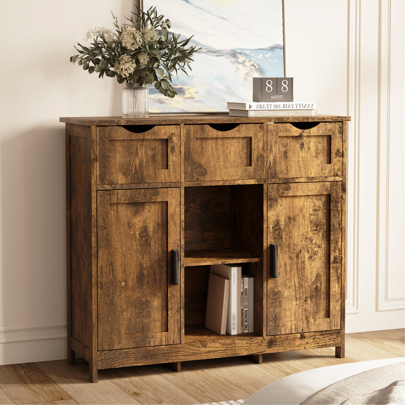 Vintage Storage Cabinet With Drawers And Adjustable Shelves For Home Organization Multifunctional Bedroom, Bathroom, Living Room