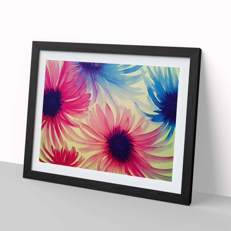 XH1022-9448X Unique Chrysanthemum Flowers - Single Picture Frame Print, Black Framed, 46cm H x 64cm W x 2cm D