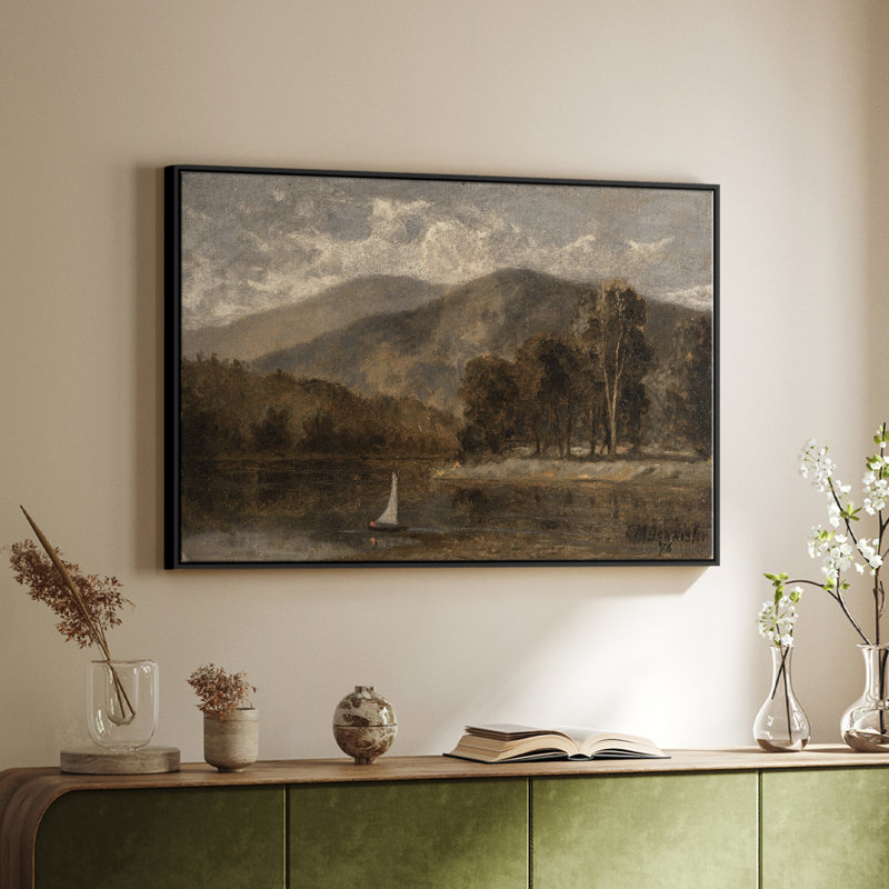Paysage rétro - DCL XXXVII, Toile avec cadre flottant noir, H 27 po x l 41 po x P 2 po