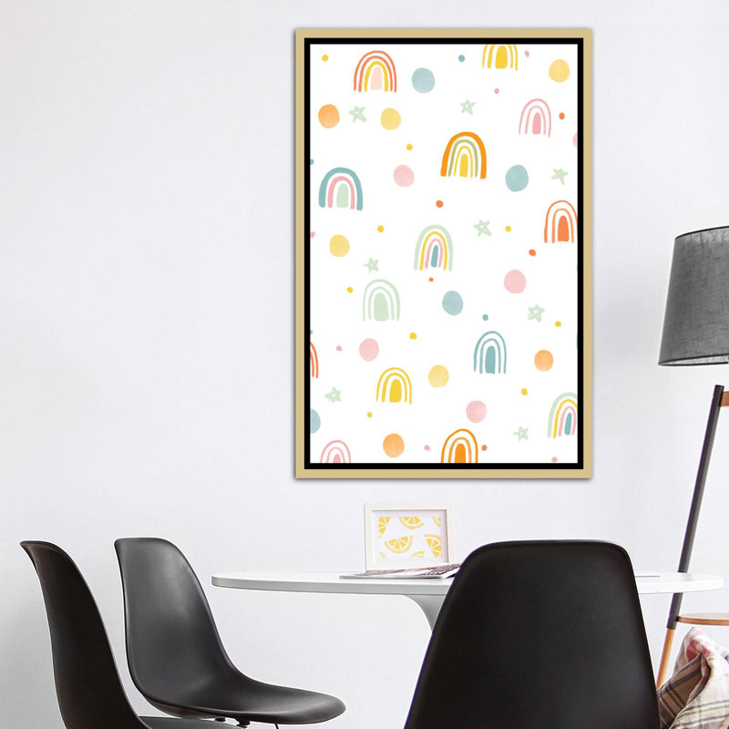 «Baby Rainbow Paradise II» par Natalie Miles - impression d'art graphique, Pas de tapis, Toile encadrée d'or