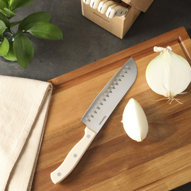 Kenmore Stainless Steel 14-Piece Knife Block Set, Linen