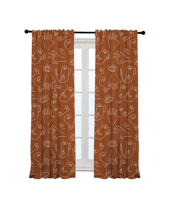 Bowlby Semi Sheer Curtain Pair, 140cm Width x 175cm Drop, Brick