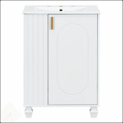 Meuble-lavabo de 24 pouces avec lavabo, structure en bois massif, porte à fermeture douce et grand espace de rangement pour les salles de bain modernes