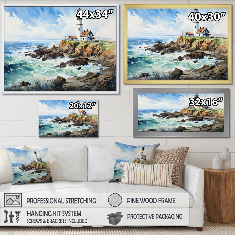 Coastal Light House, paysage sur toile, Toile tendue, H 16 po x l 32 po x P 1 po
