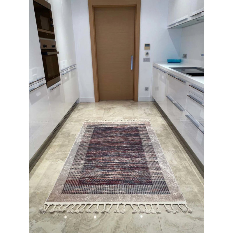 Coton imprimé marocain brun Toscana Tapis chenille antidérapant, Rectangle 5 pi 10 po x 9 pi 5 po