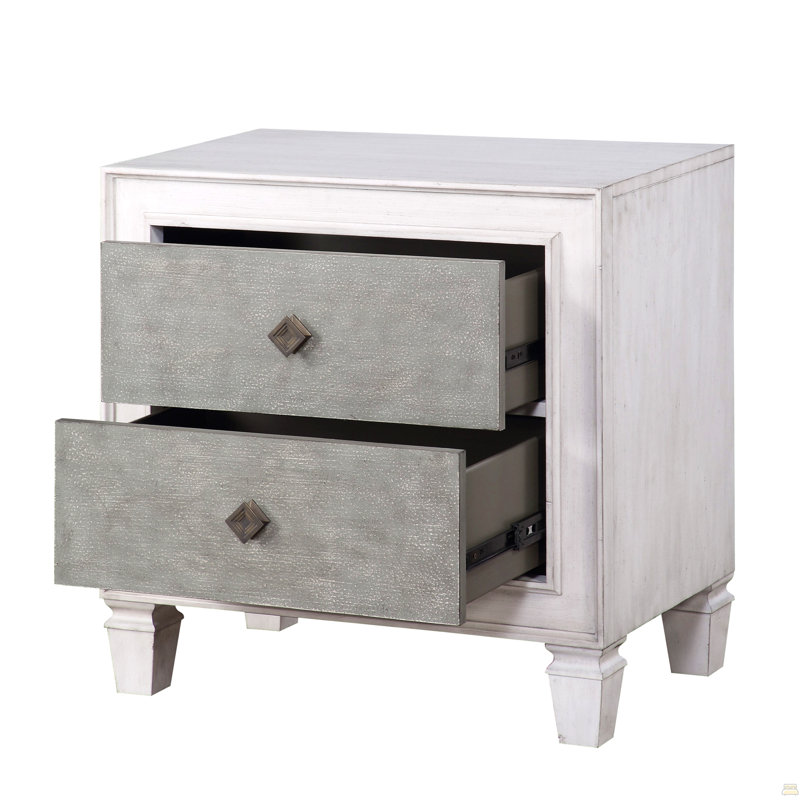 2-Drawers Nightstand Wooden Bedroom Furniture 1Pc