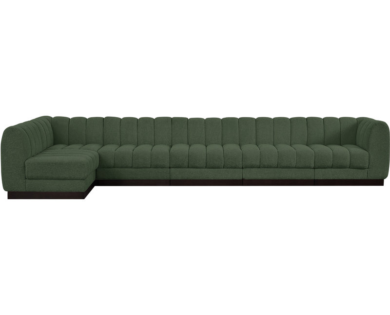 Quinn 6 - Piece Upholstered Sectional, Green Chenille Fabric