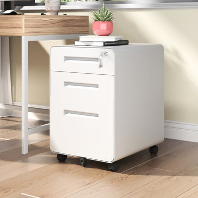 Classeur mobile avec 3 tiroirs, serrure, métal blanc, entièrement assemblé pour le bureau, peut contenir des dossiers de format A4 / lettre, fonction de verrouillage, larges tiroirs intérieurs à 3 serrures et organisation de bureau, conception de mag