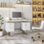 Bureau blanc et doré pour bureau avec tiroirs et rangement, 51,25 po W