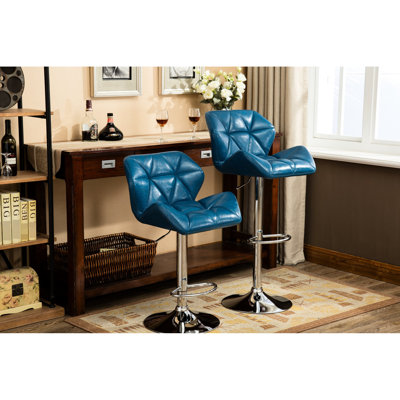 2pcs Blue Contemporary Bar Stools - Adjustable Height With Pu Leather Seat And Supportive Foot Rest Modern Hydraulic 360-degree Spin For Optimal Seating Comfort
