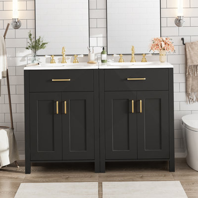 Modern 48-Inch Bathroom Vanity with Ceramic Sink, Soft-Close Doors, Flip Drawer, Double-Layer Door Shelves, Elegant Storage Solution