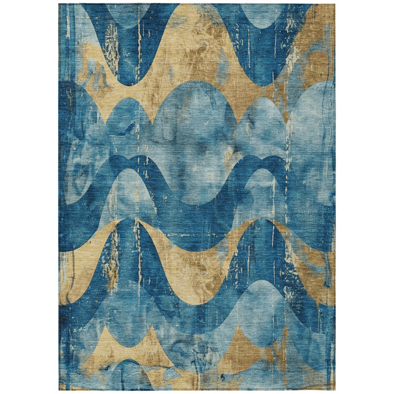 Machine Washable Indoor/Outdoor Xhevrie Teal Rug, Rectangle 2'6" x 3'10"