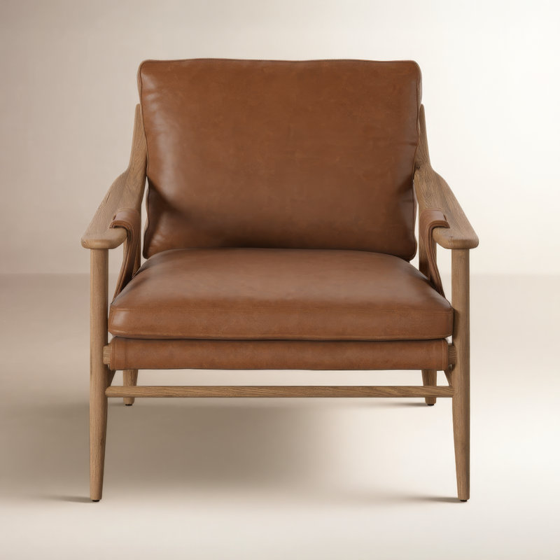 Marisol Solid Wood Armchair, Worn Oak, Chaps Saddle Top Grain Leathe