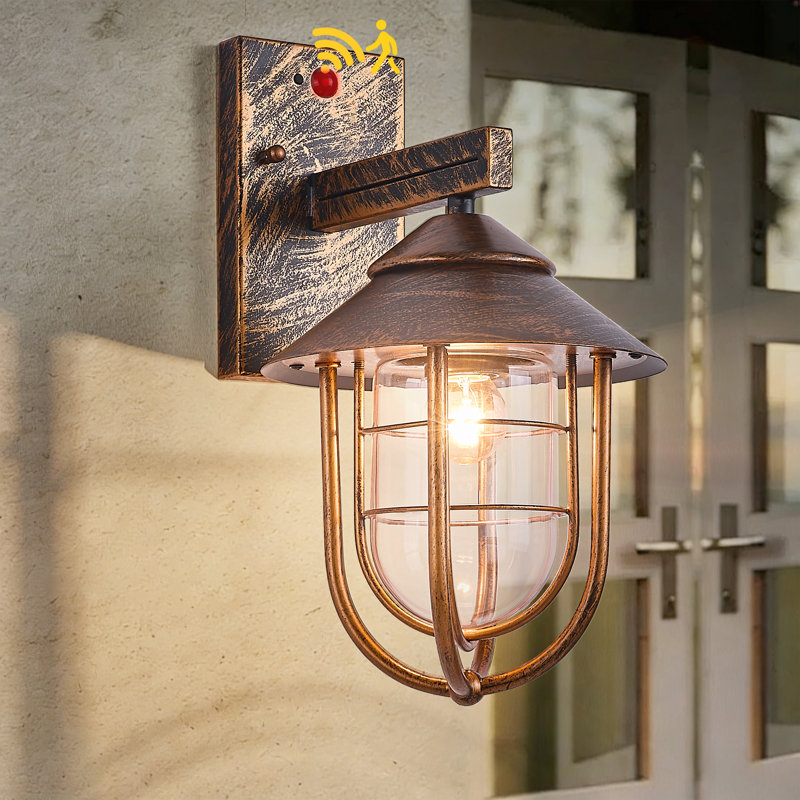 Vintage-style Outdoor Wall Lamp With A Worn-out Look, Equipped With Dusk-to-dawn Sensor And Motion Sensor