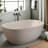 61" Beige Freestanding Solid Surface Soaking Bathtub, Stone Resin Luxury Soaking Tub