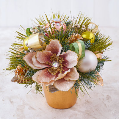 Arrangement de magnolia rose / crème / rosé avec pot