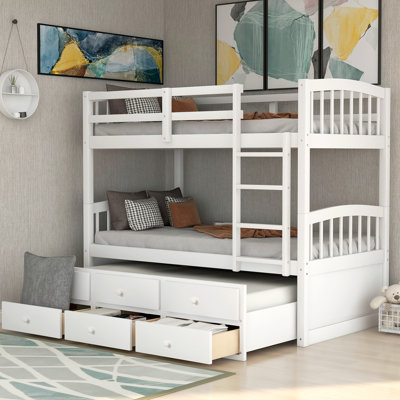 Bunk Bed With Ladder, Safety Rail, Trundle Bed With 3 Drawers