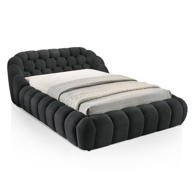 Eastern King Size Bed In Contemporary Design, Chenille Charcoal Black, Solid Wood And Engineered Wood, Mattress Ready Modern With Black Chenille,