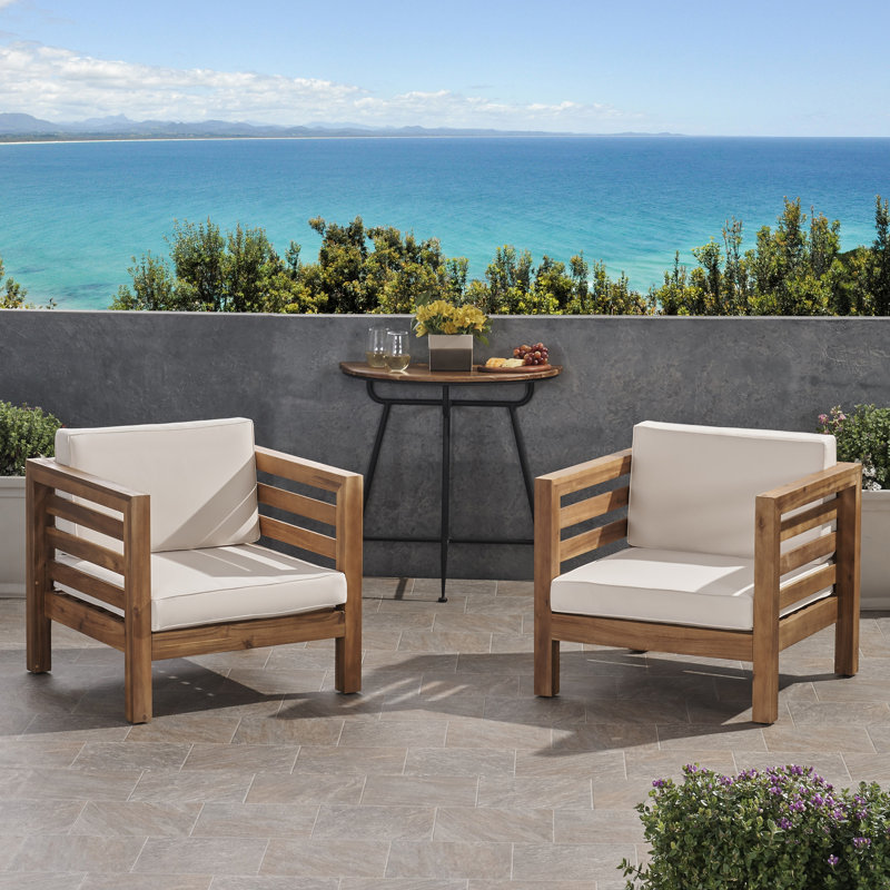 Fauteuil de patio extérieur avec coussins, Structure teck / coussin beige
