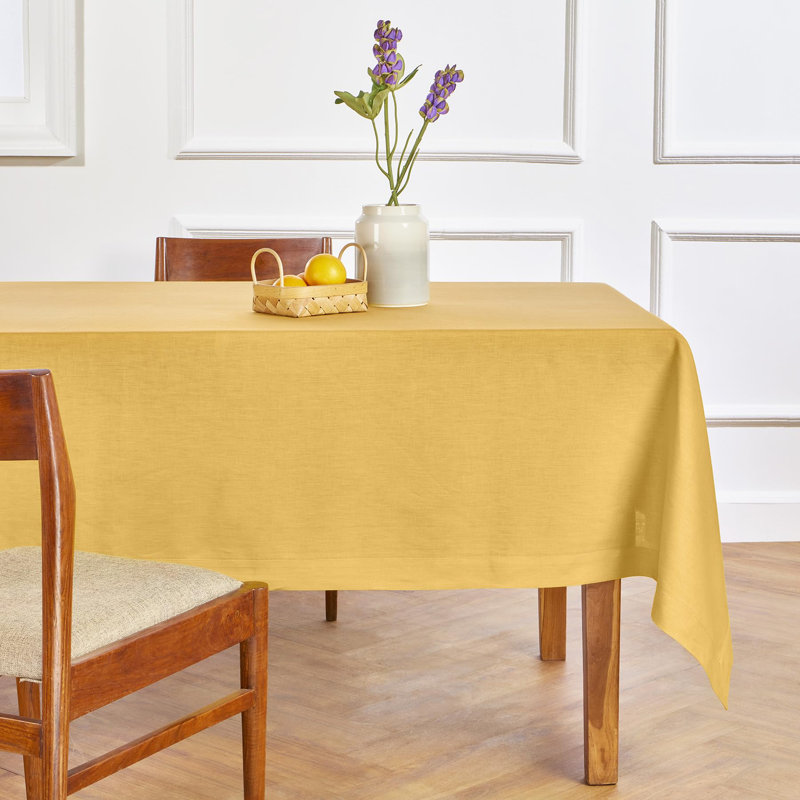 100% Pure Linen Tablecloth - Fete, 144" L x 60" W, Mustard Yellow