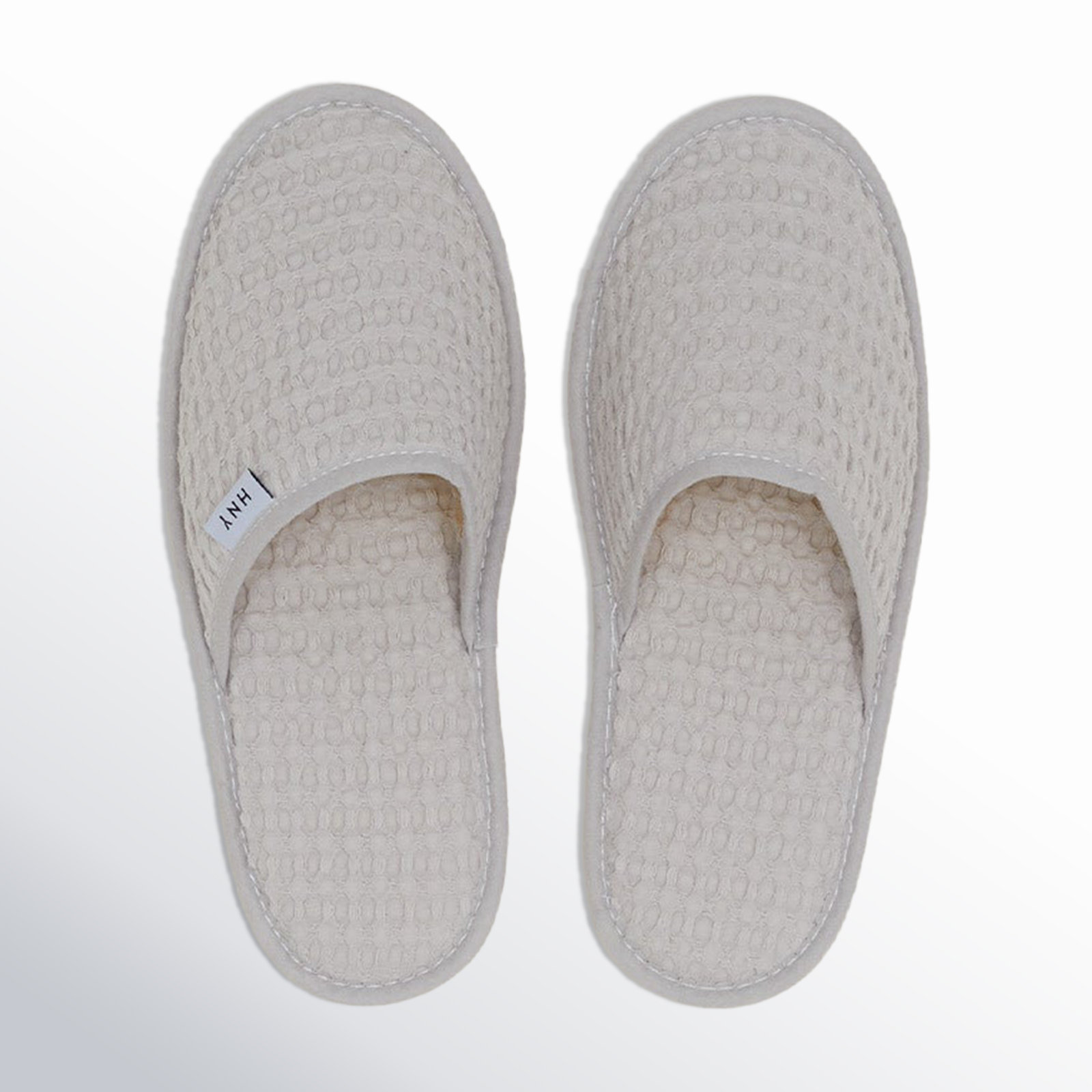 Simple Cotton Waffle Slippers, Medium, Light Gray
